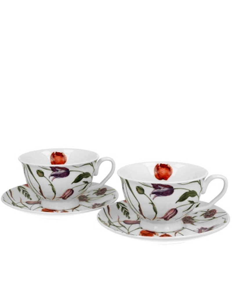Set 2 Tazzine Caffè Con Piattino Prato Fiorito