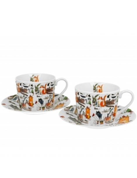 Coppia Mugs Lazy Cats con piattino