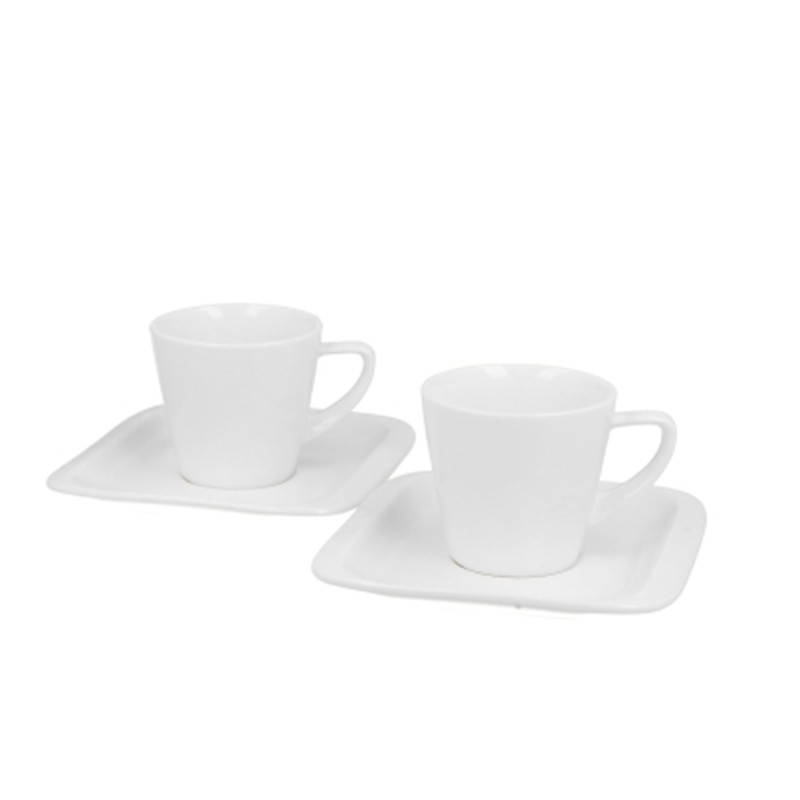 Set 2 Tazzine Caffè Con Piattino Porcellana Bianca Confezione Regalo