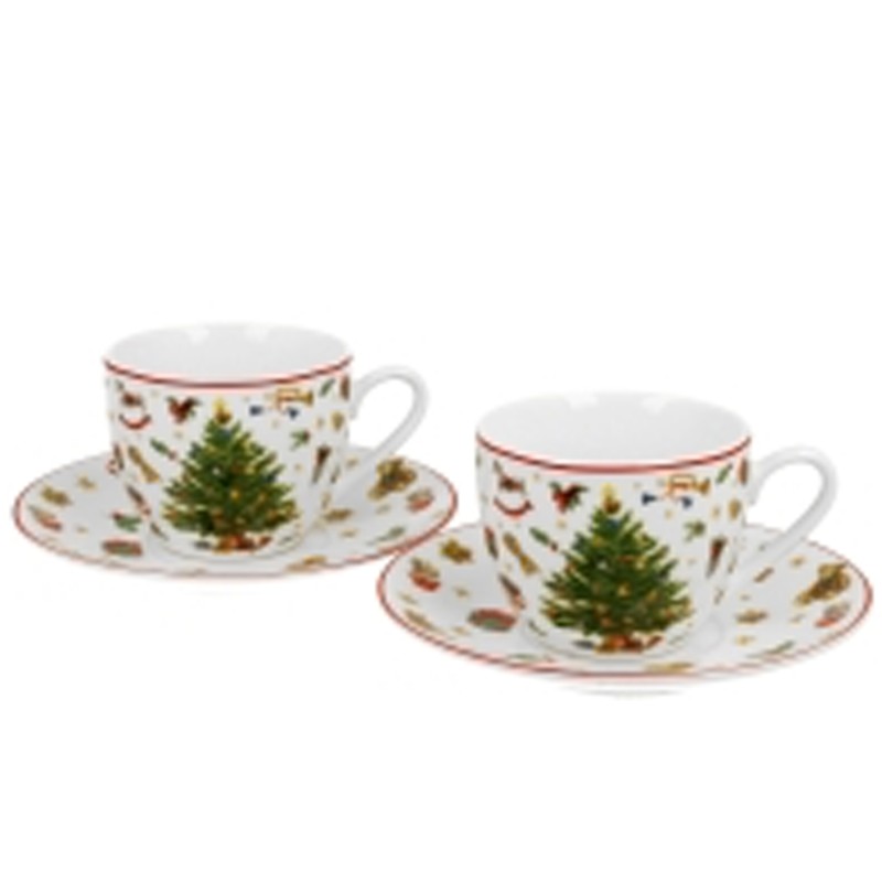 Set 2 Tazzine Da Caffè Con Piattino Christmas Tree