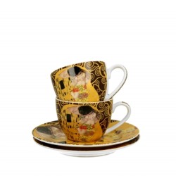 Set 2 Tazzine Caffè Con Piattino Il Bacio Di Klimt Brown