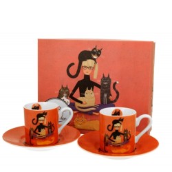Set 2 Tazzine Caffè Con Piattino Cindy & Cats Gift Box