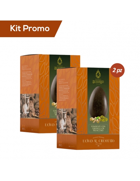 Kit 2 Uova di cioccolato fondente con granella di pistacchio