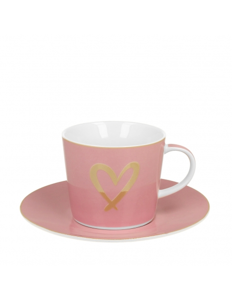 Mug Con Piattino Rosa Cuore D'Oro