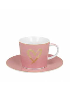 Mug Con Piattino Rosa Cuore D'Oro