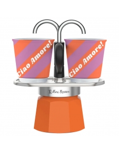 Moka Bialetti Mini Express Dolce Vita Ciao amore + 2 Bicchieri