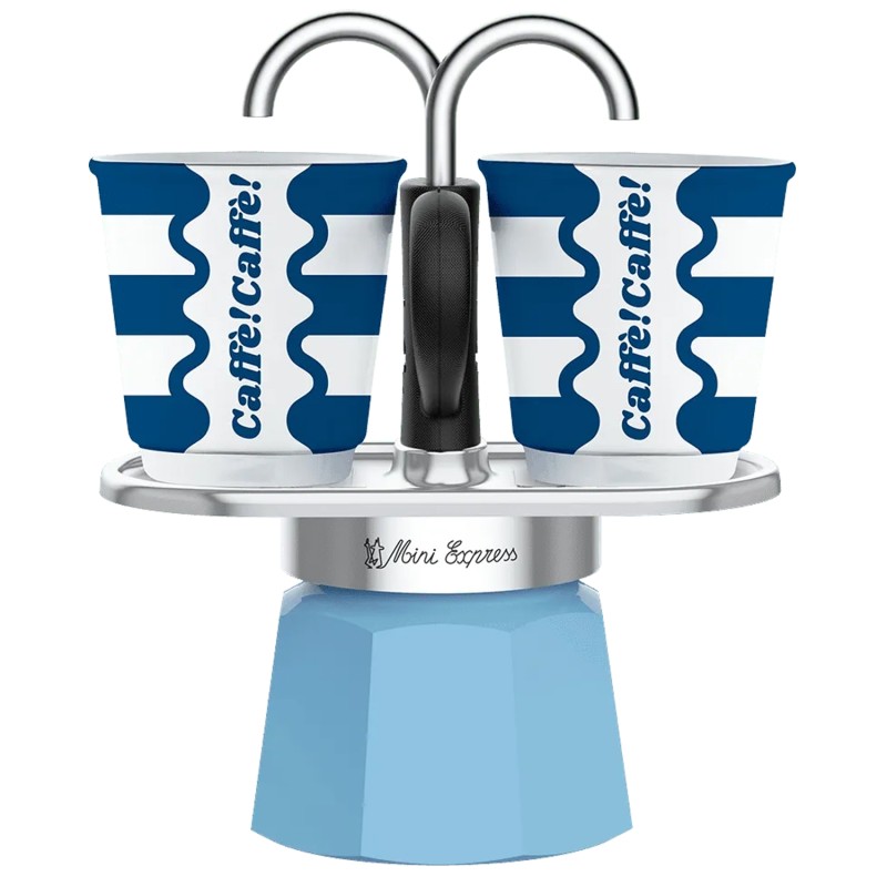 Moka Bialetti Mini Express Dolce Vita Caffè + 2 Bicchieri