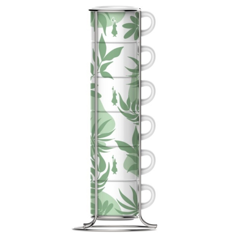 Bialetti 6 Tazzine caffè Foglia Verde Impilab. incluso porta tazzine