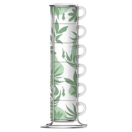 Bialetti 6 Tazzine caffè Foglia Verde Impilab. incluso porta tazzine