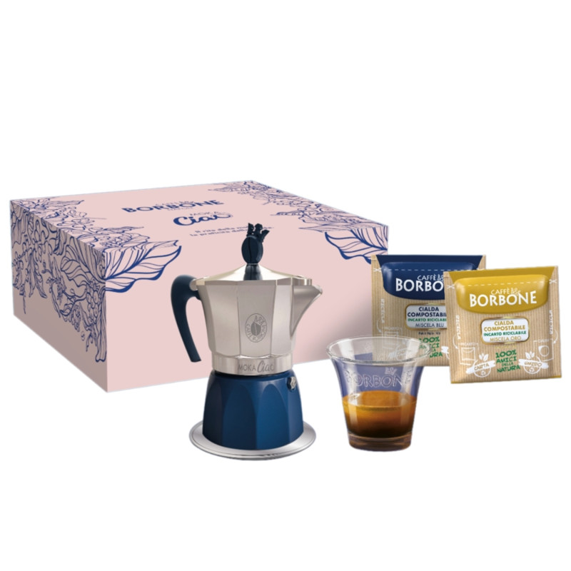Caffè Borbone Moka Ciao + 4Bicchieri Vetro + 30 Cialde compostabili