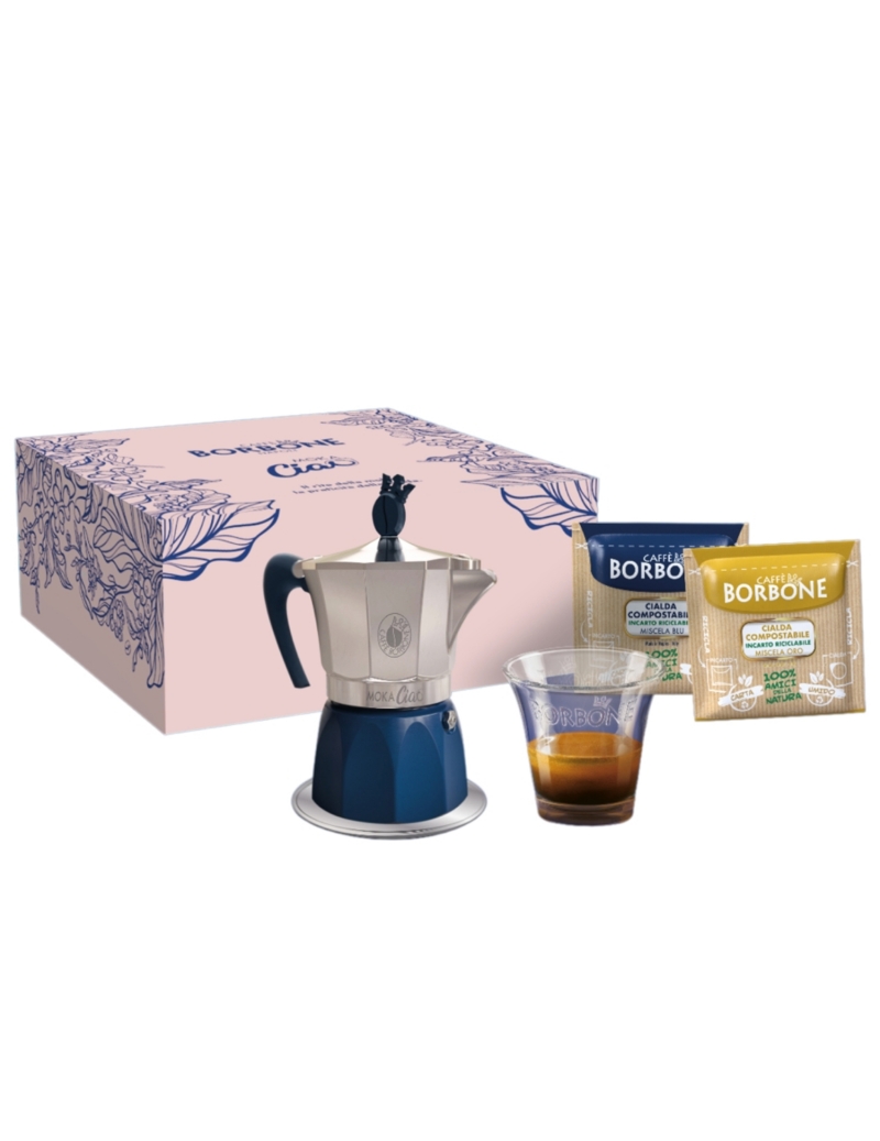 Caffè Borbone Moka Ciao + 4Bicchieri Vetro + 30 Cialde compostabili