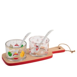 Set Aperitivo Xmas 2 Coppette Vetro con base in Bambù  Gift Box