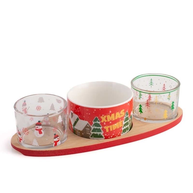 Set Aperitivo Xmas 3 Coppette con base in Bambù  Gift Box
