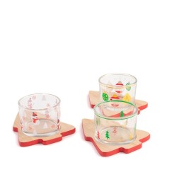 Coppetta Vetro Xmas con base Alberello in Bambù Gift Box 3 Fantasie