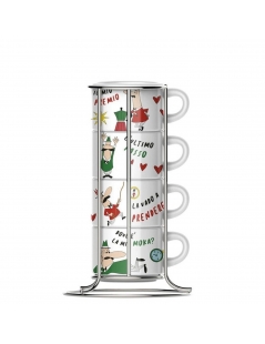 Bialetti 4 Tazze Italia Cappuccino impilabili/porta tazzine incluso