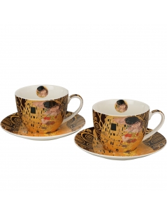Coppia Mugs con Piattino "Il Bacio" Brown di G.Klimt in Gift Box