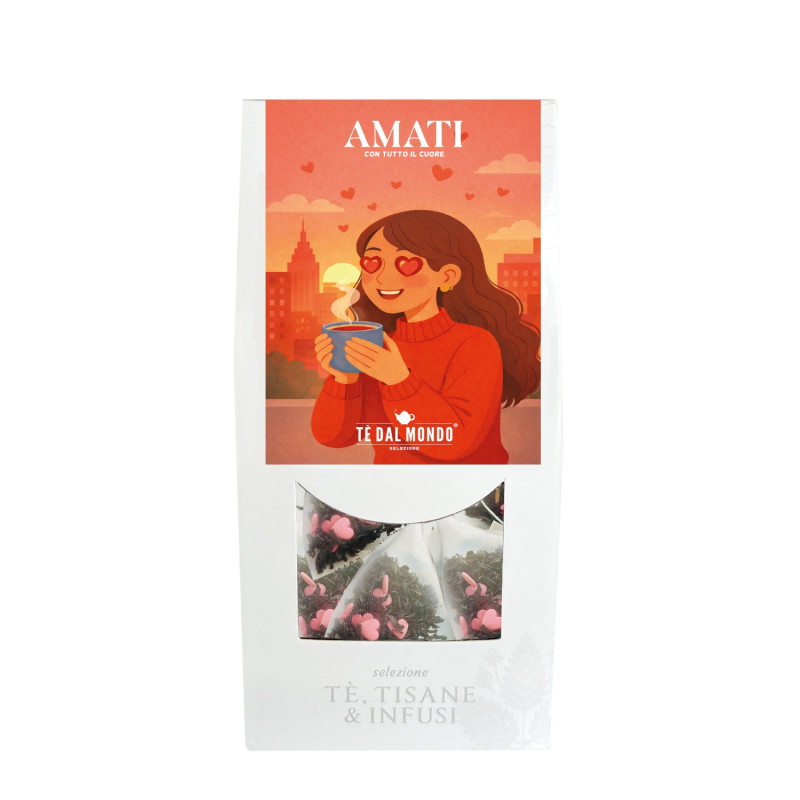 AMATI 12 Piramidi astuccio C/Finestra Tè Nero Cuori Torta Mirtillo