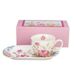 Set Colazione tazza e piattino Peonie, Collezione Spring