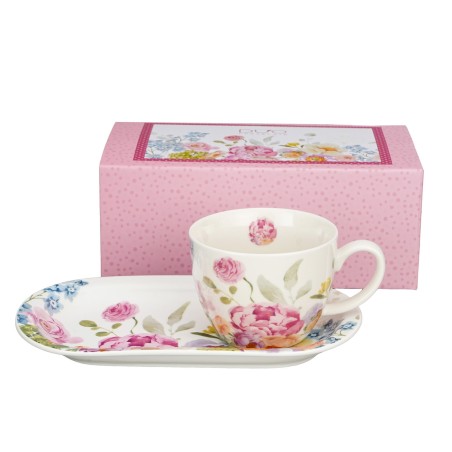 Set Colazione tazza e piattino Peonie, Collezione Spring