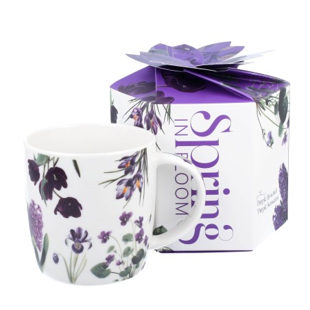Mug con fiori viola in confezione regalo