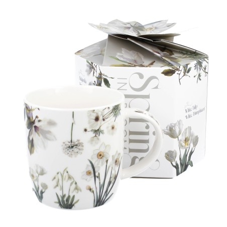 Mug con fiori bianchi in confezione regalo
